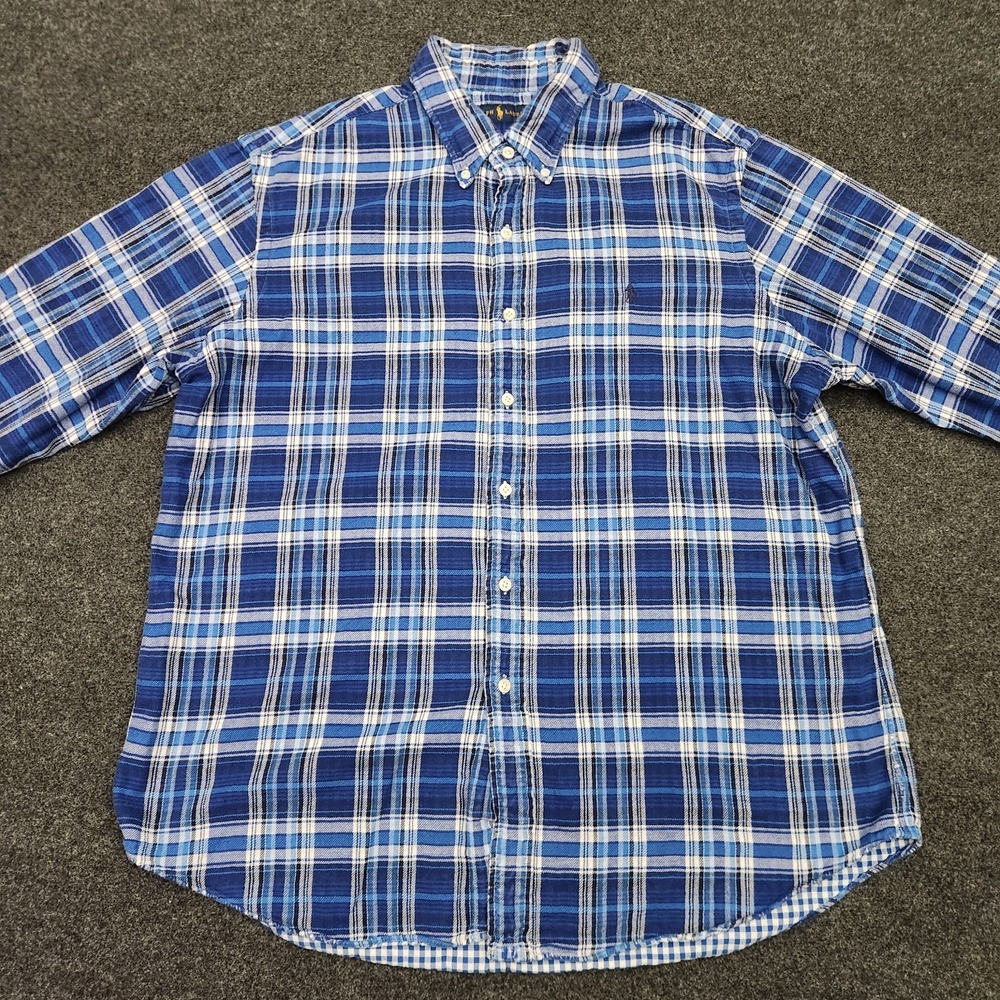 Ralph Lauren Mens XL Blue Plaid Lined Flannel Button Down‎ Shirt